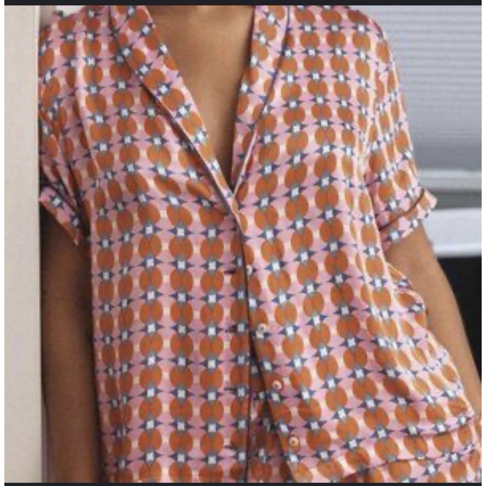 Anthropologie LyreBird Silky Printed Pajama Set Sold Out Print Top XL Shorts LG - Picture 5 of 16